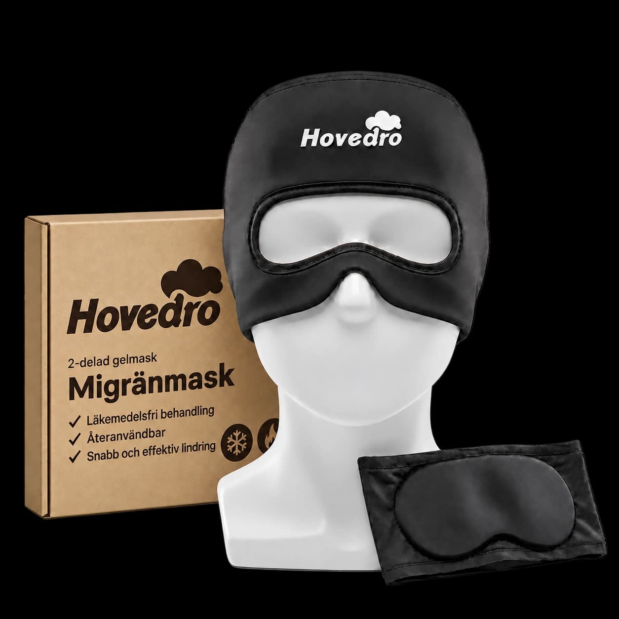 Hovedro migränmask med förpackning och avtagbar ögondel