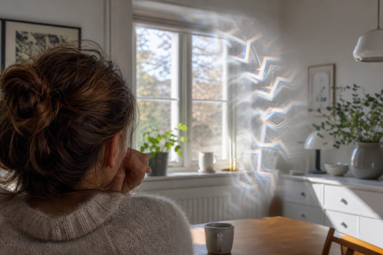 Illustration av flimmer och sicksackmönster vid visuell aura